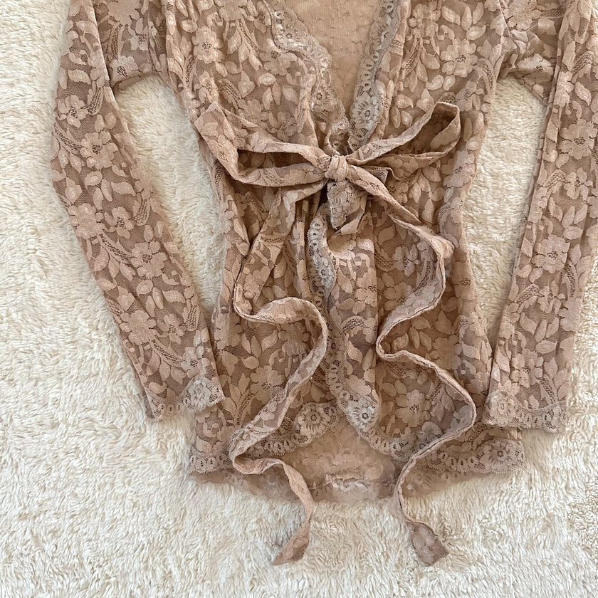 2000's honey lace tie cardigan