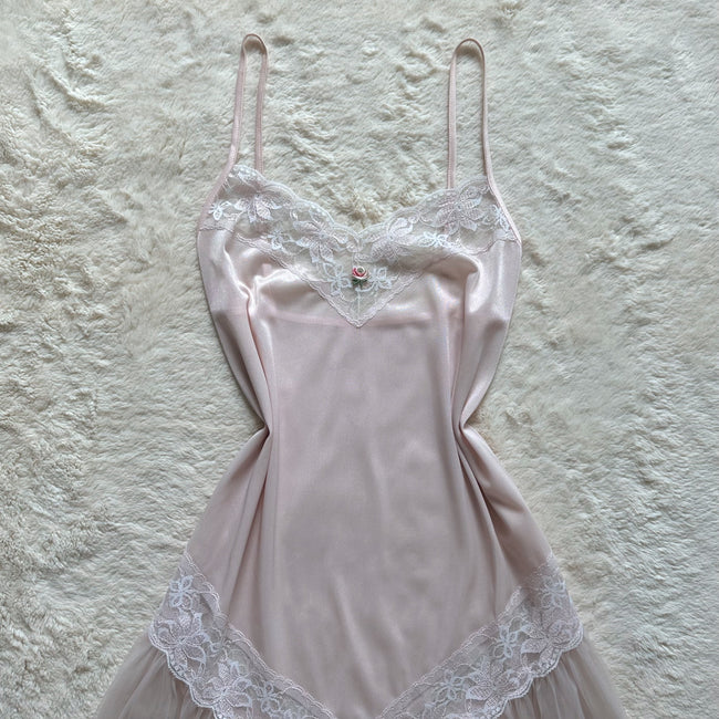 1980's blush petaline slip dress