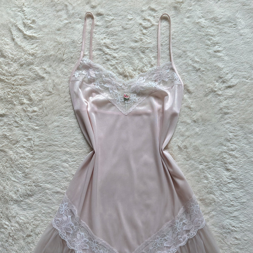 1980's blush petaline slip dress