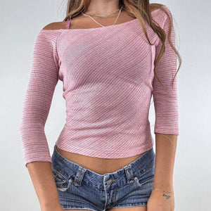 2000's pink shimmer boat neck top