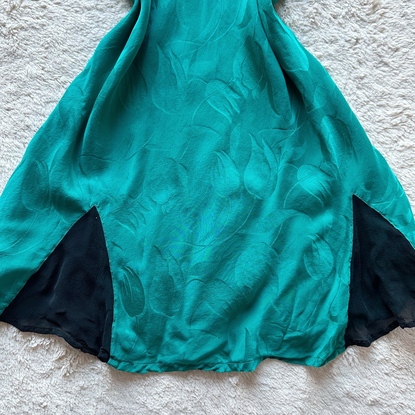 1980's emerald green 100% silk petal slip dress