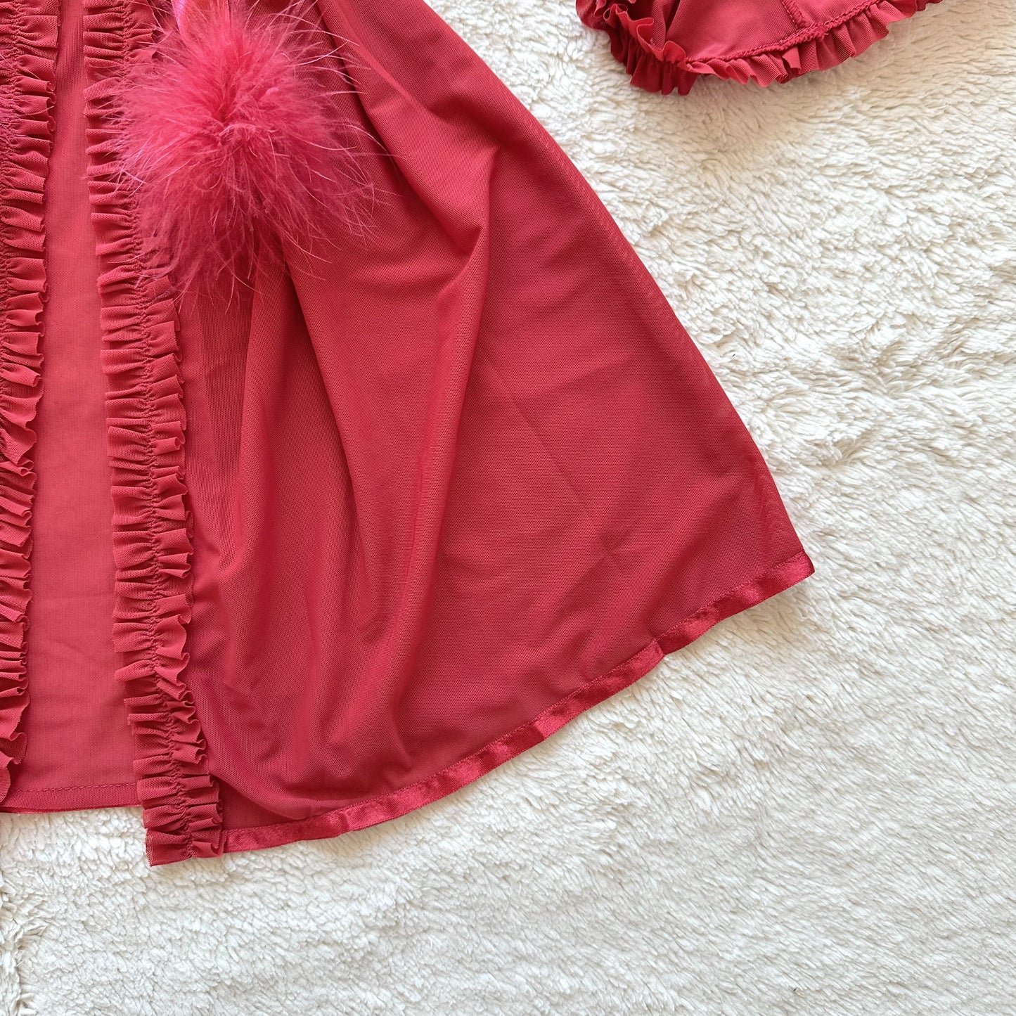 2000's cherry wine pom pom robe