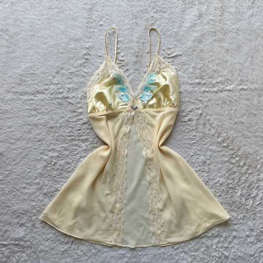 2000's yellow + blue princess slip dress