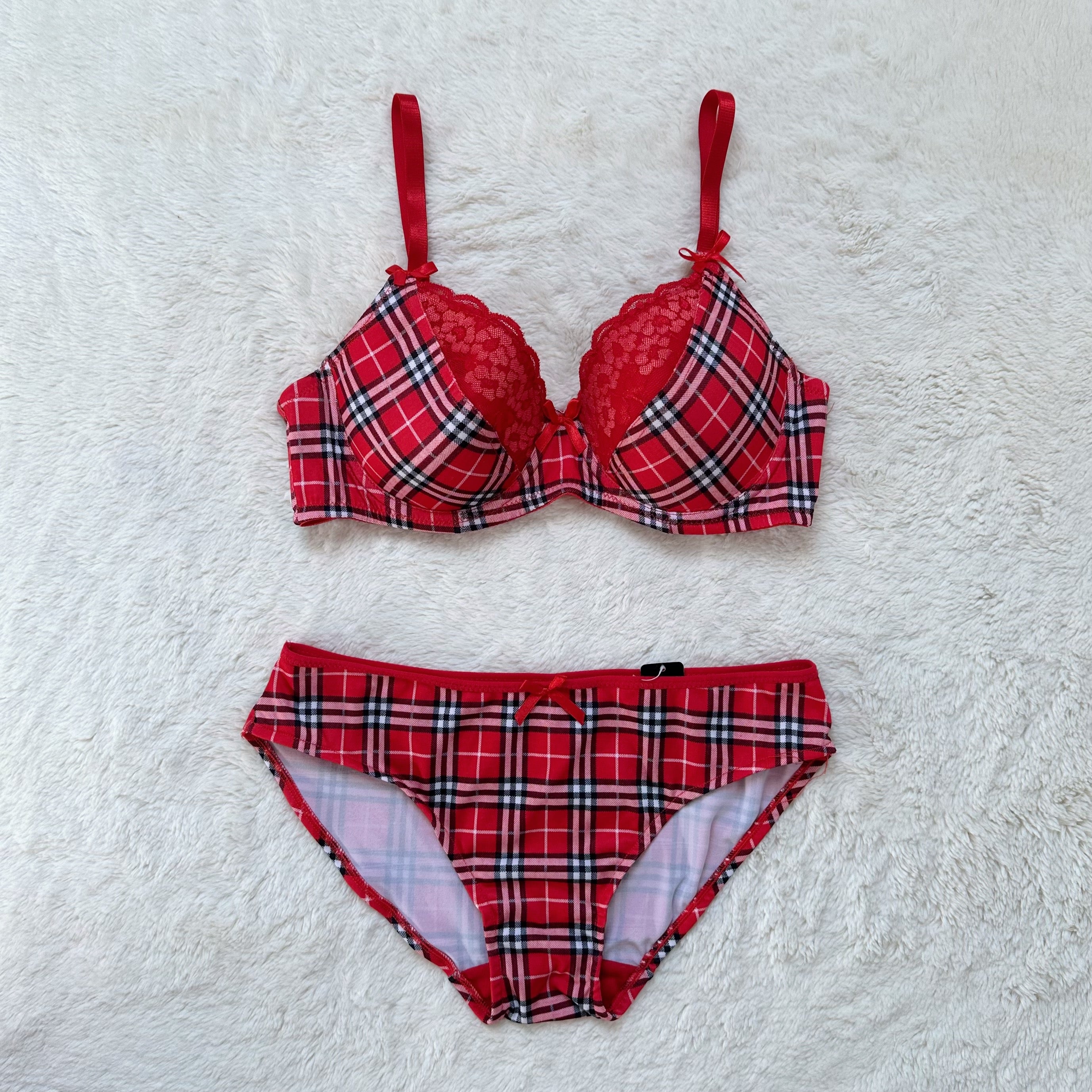 2000's cabin plaid bra + panty set