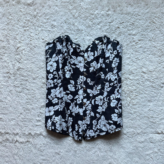 adore me black + white floral corset