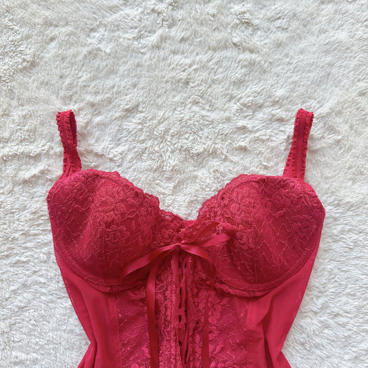 1990's fiery red corset + thong set