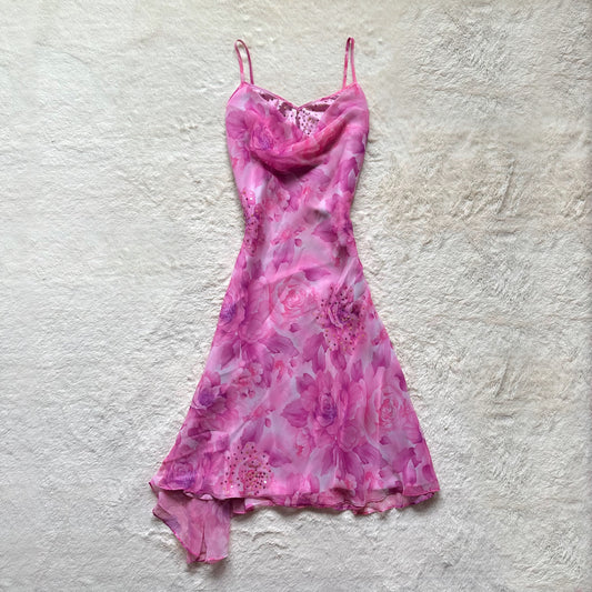 1990's fuchsia flutter dress