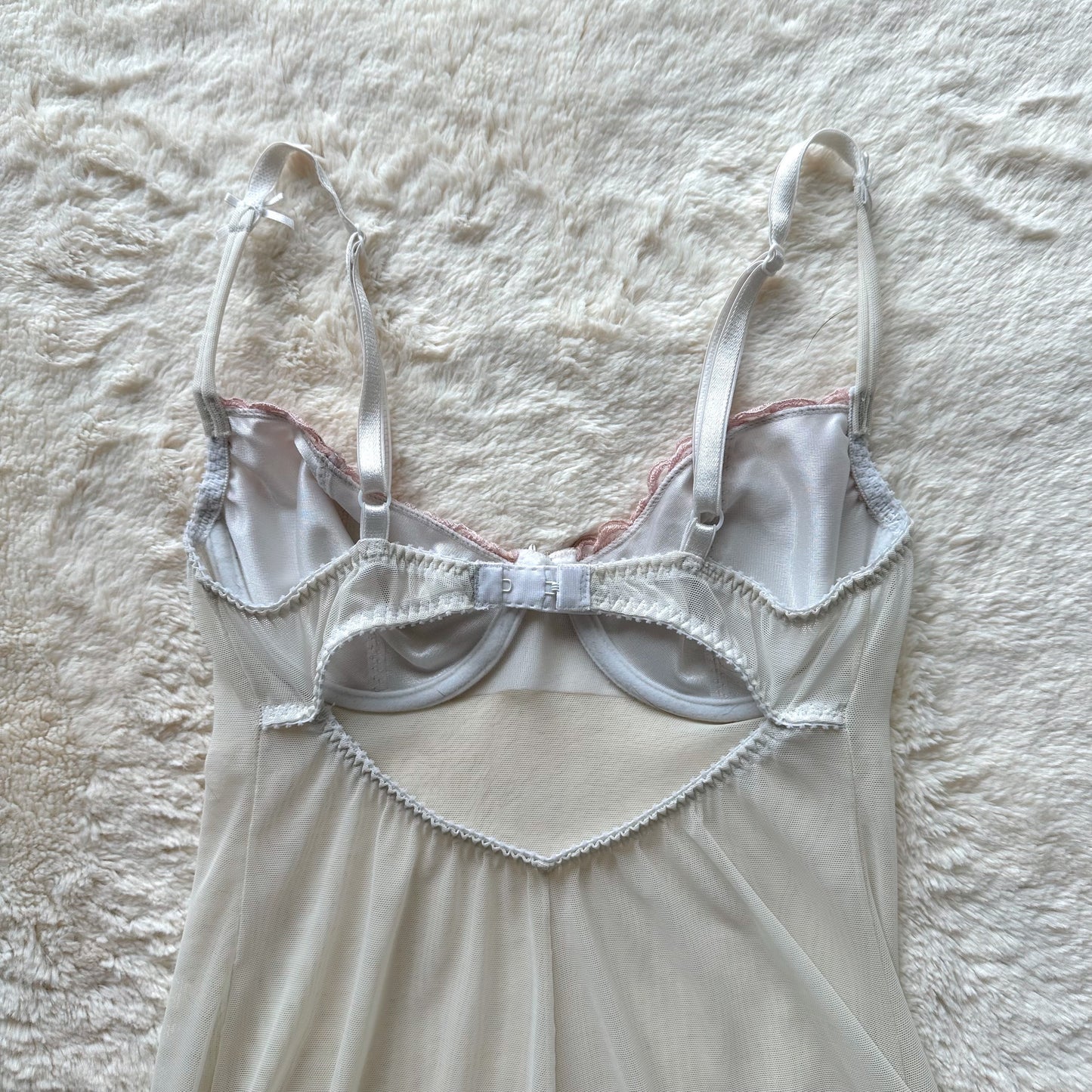 1997 cream + pink mesh mini slip dress