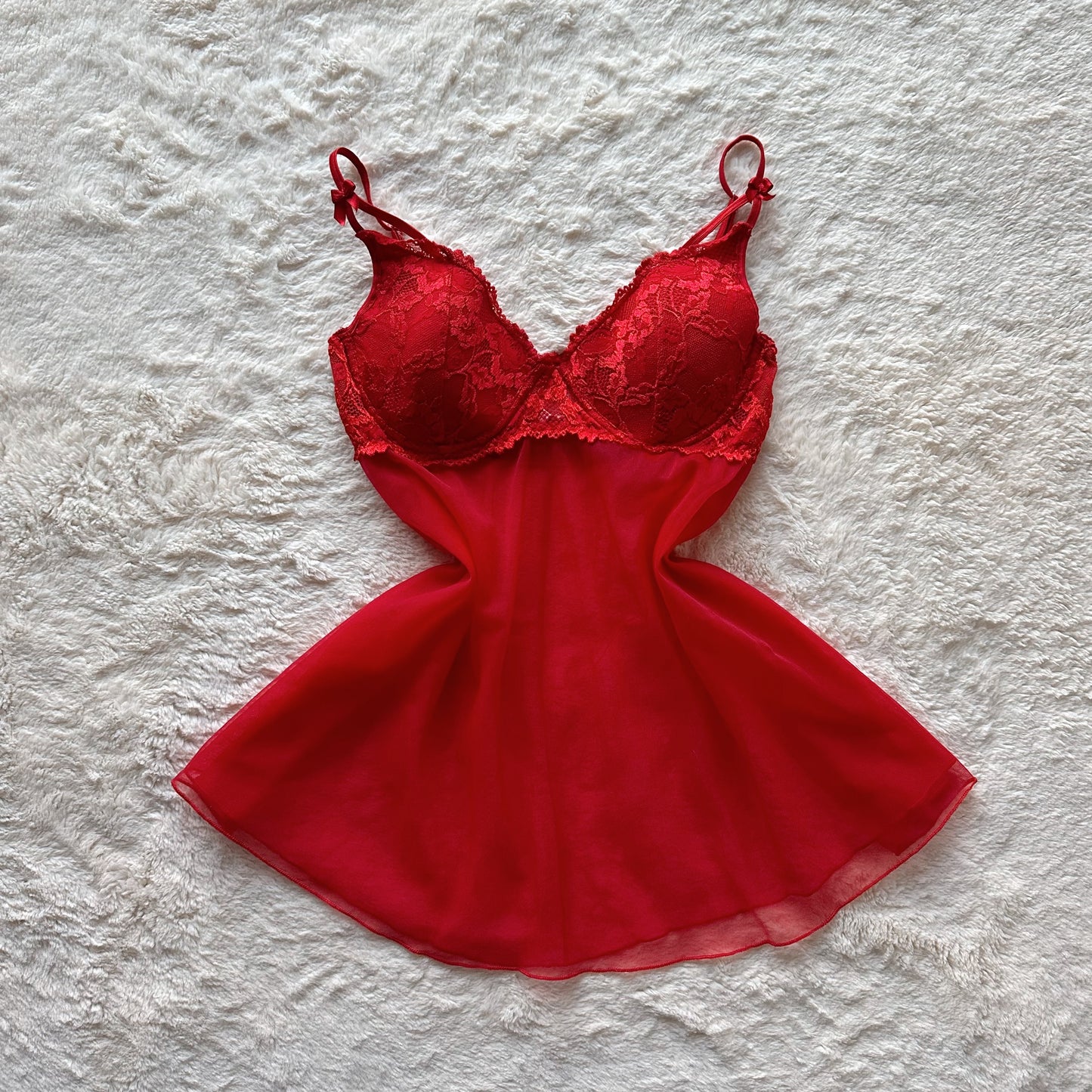 1990's bright red babydoll slip dress