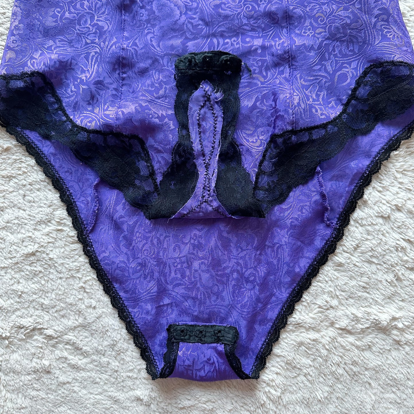 1980's royal purple jacquard teddy bodysuit