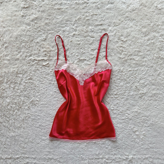 2016 cherry red satin lace camisole