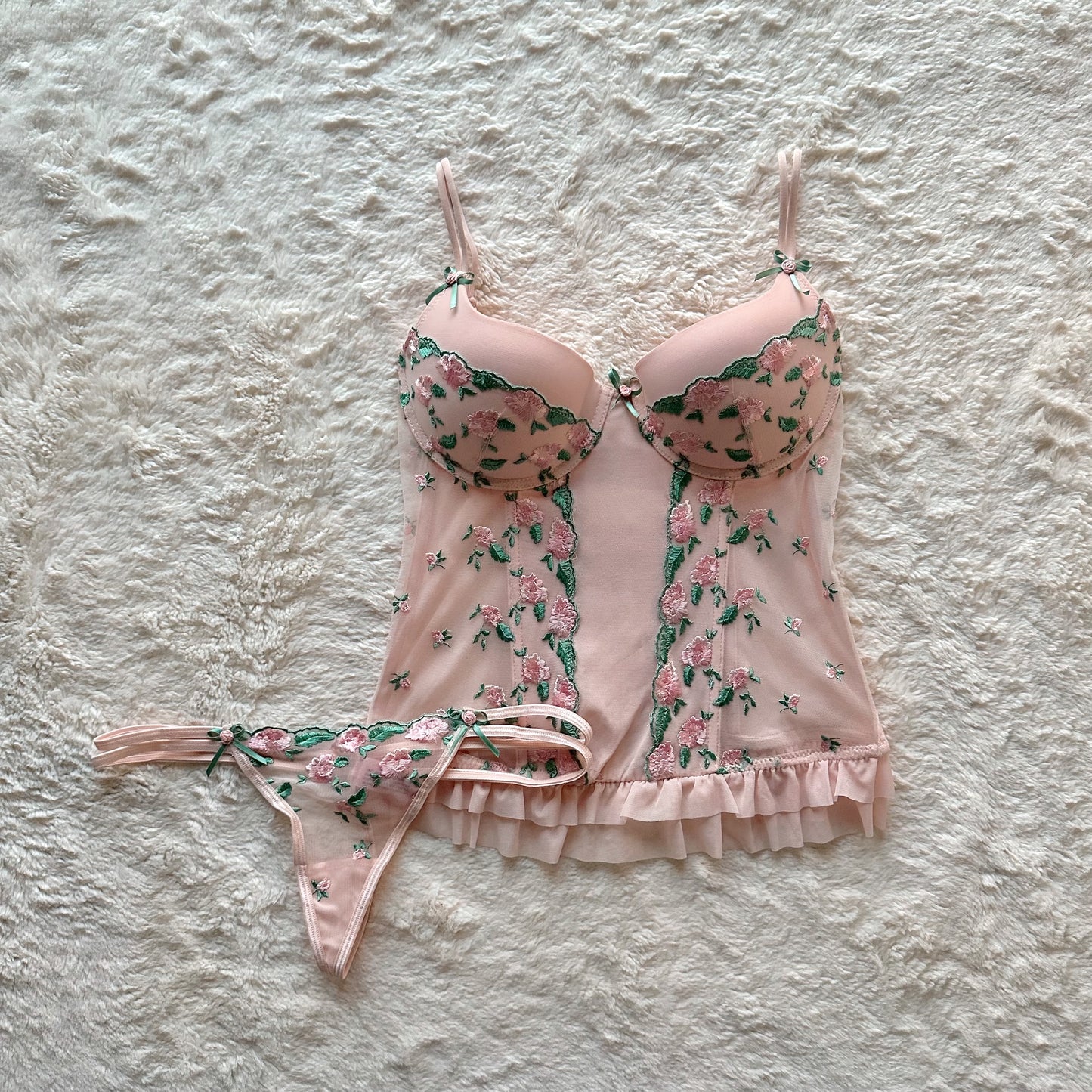 2000's blush pink floral bustier