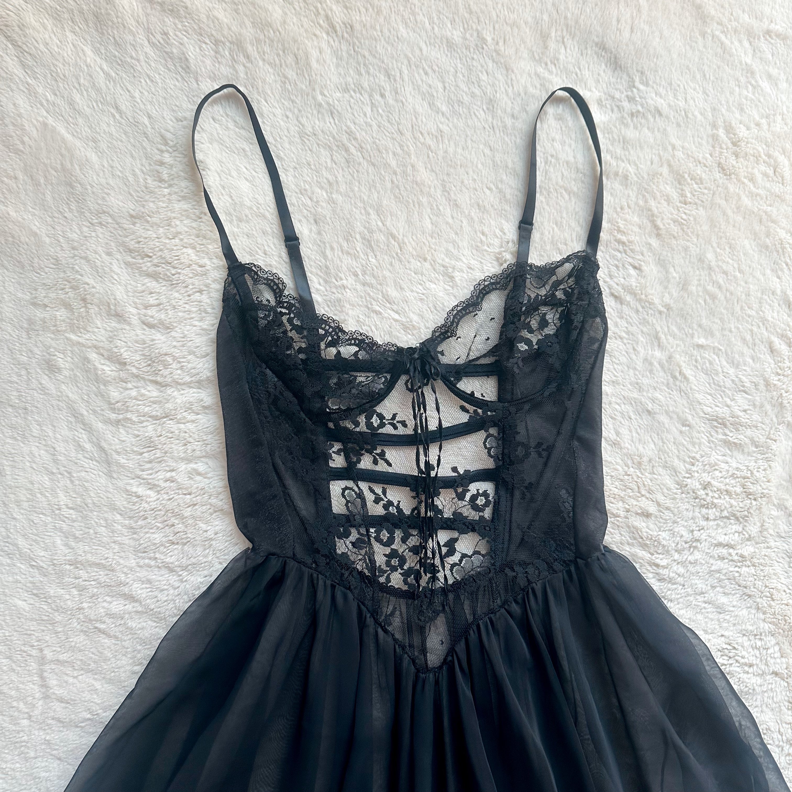 1980's black swan tulle slip dress