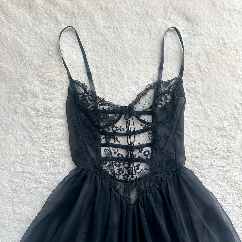 1980's black swan tulle slip dress