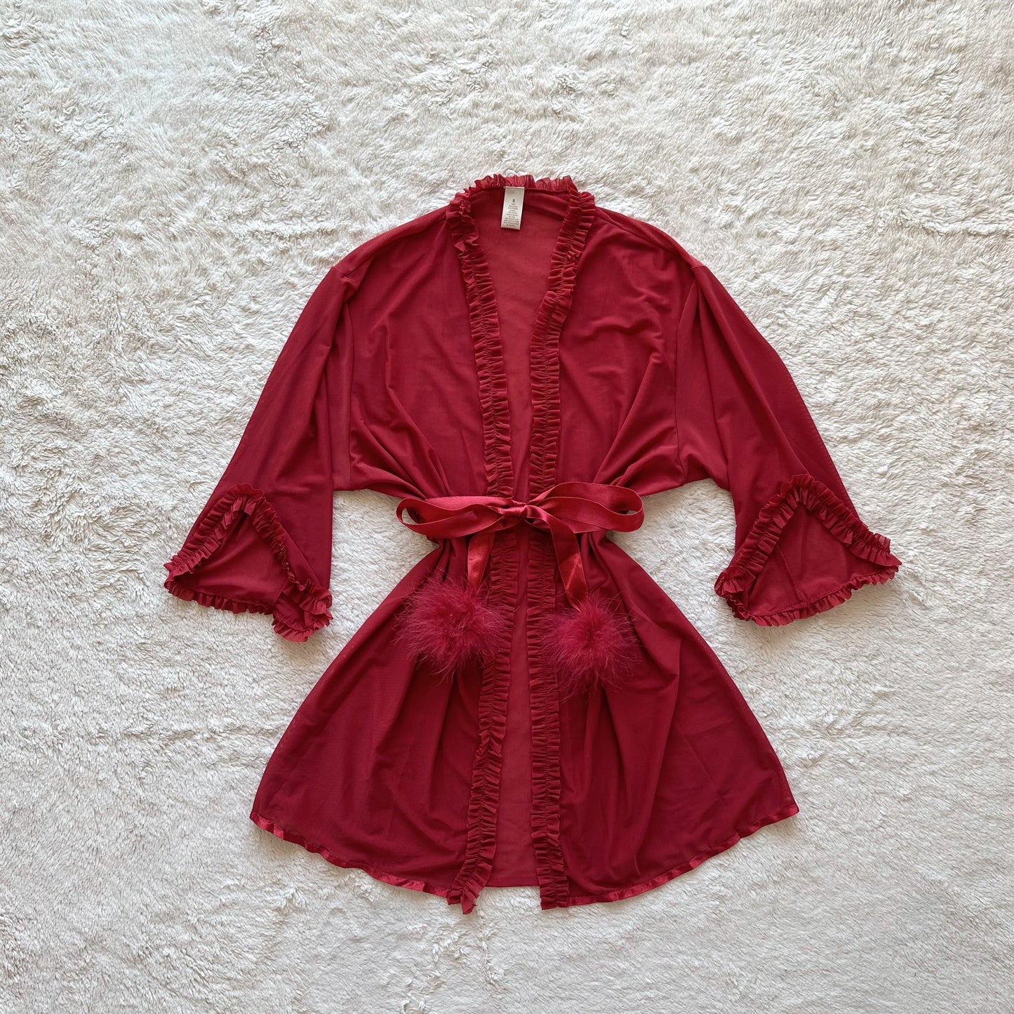 2000's cherry wine pom pom robe