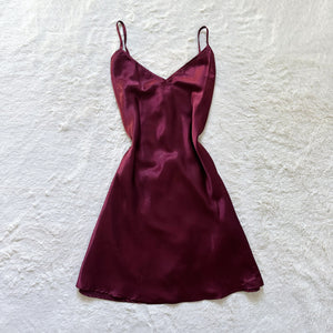 2000's burgundy satin slip dress