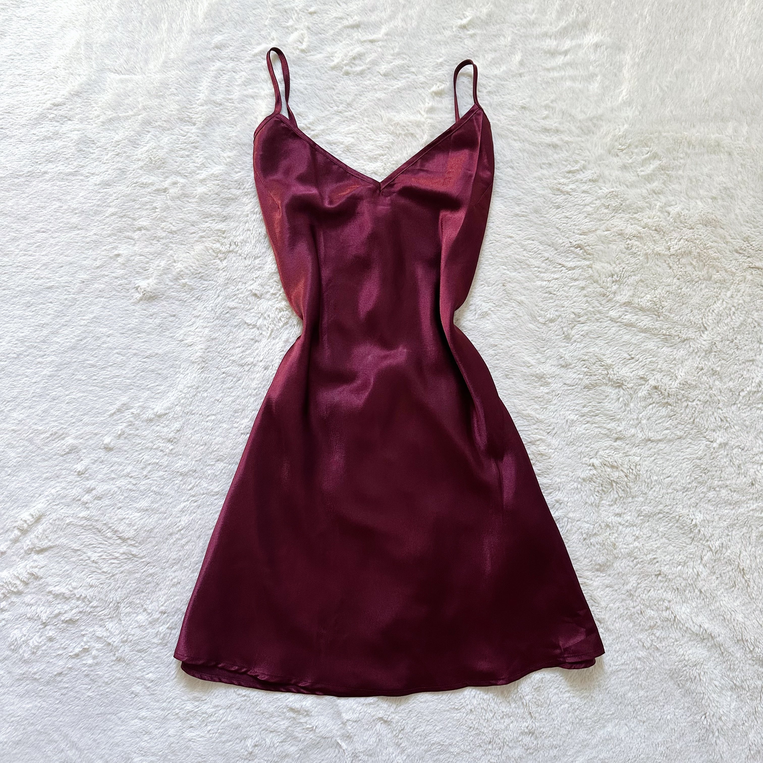 2000's burgundy satin slip dress