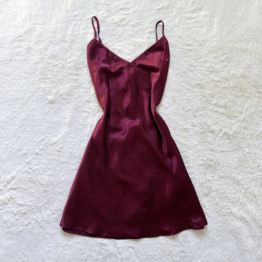 2000's burgundy satin slip dress