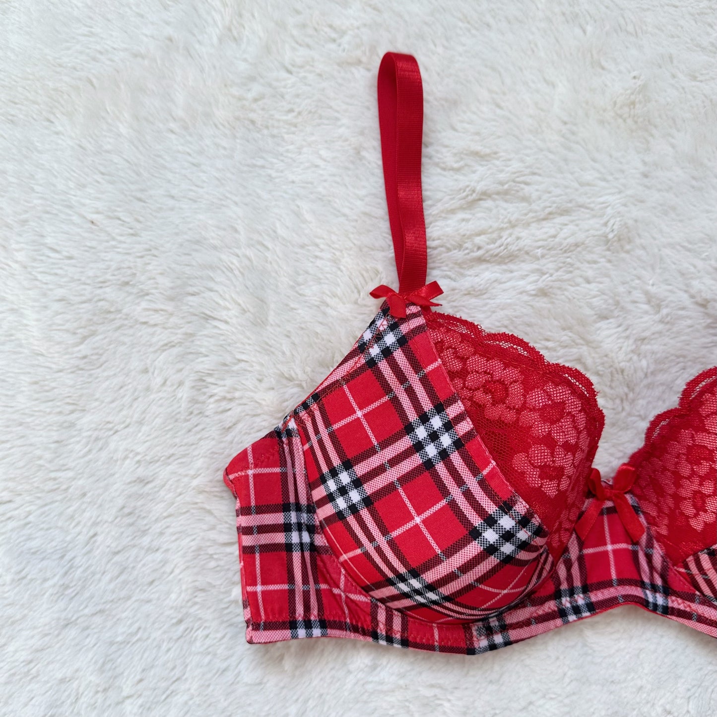 2000's cabin plaid bra + panty set