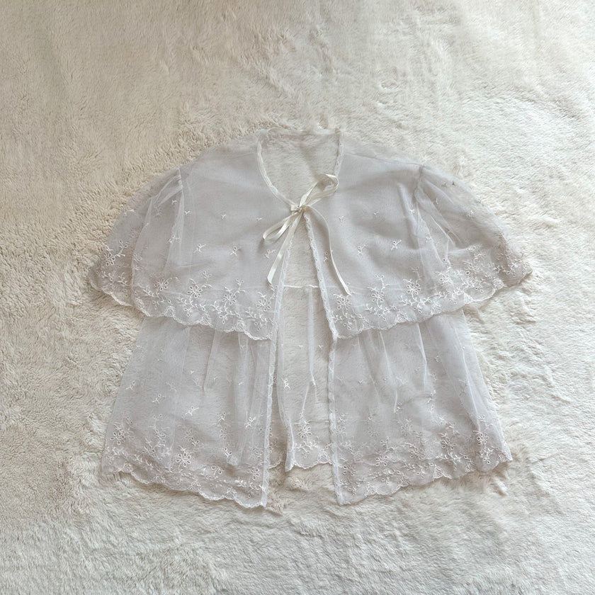 1980's ivory eyelet bed jacket