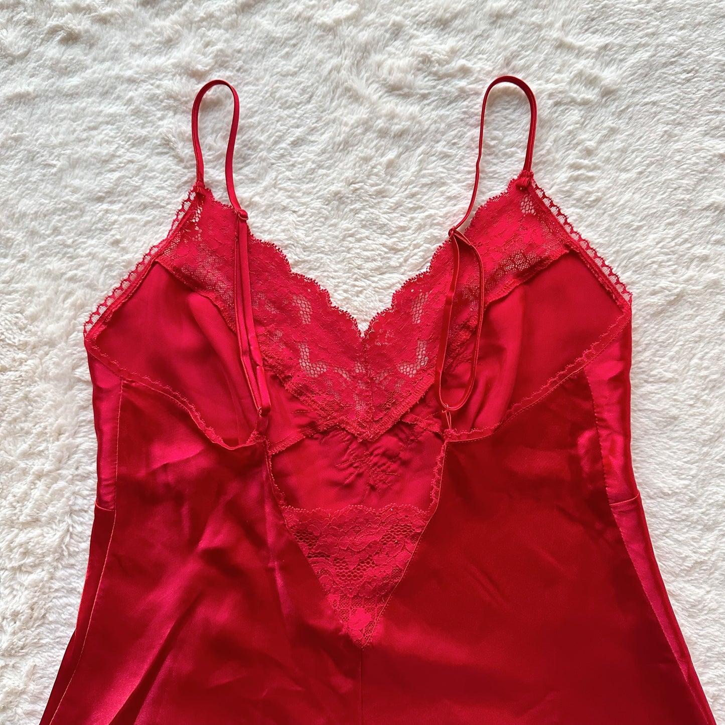 1996 rose red satin slip dress