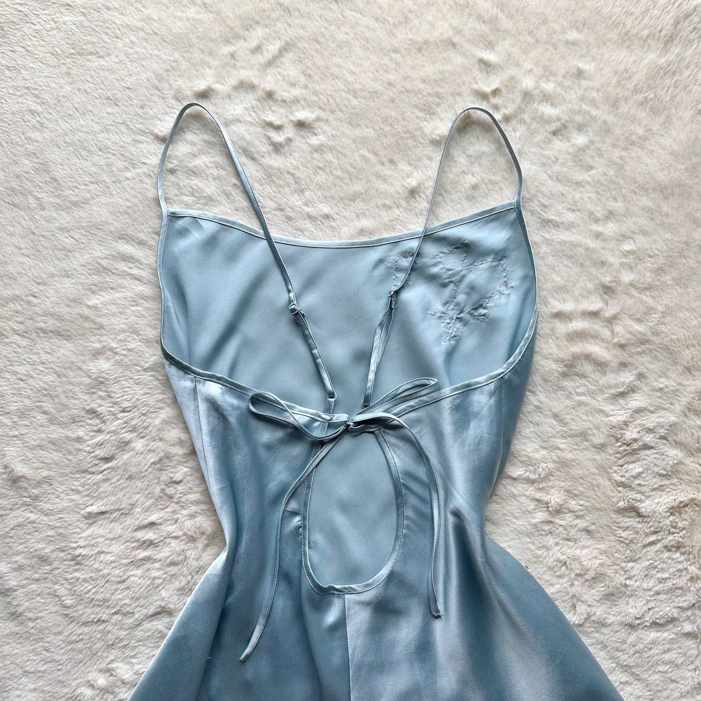 2006 cinderella blue satin lace mini slip dress