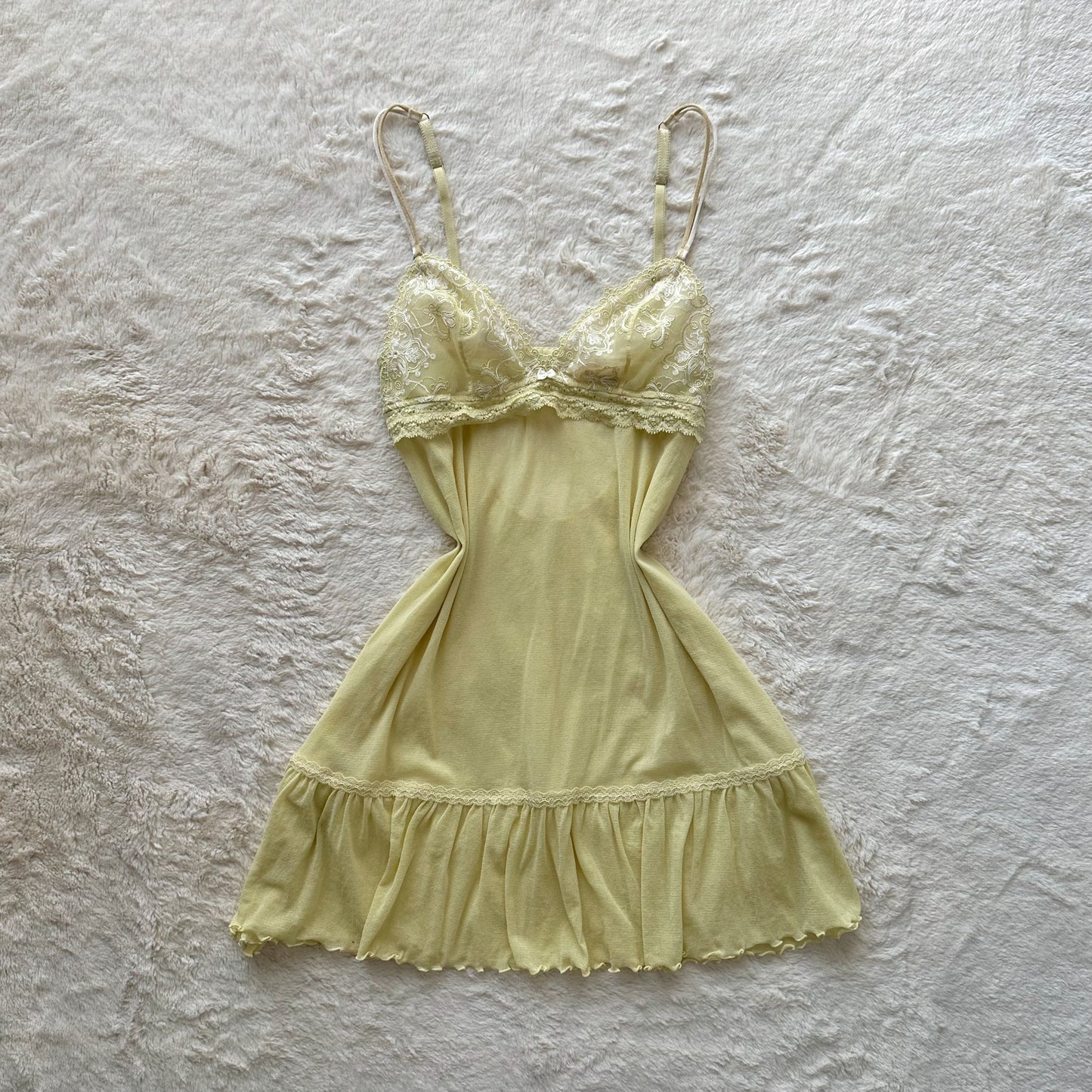 2007 chartreuse mesh mini slip dress