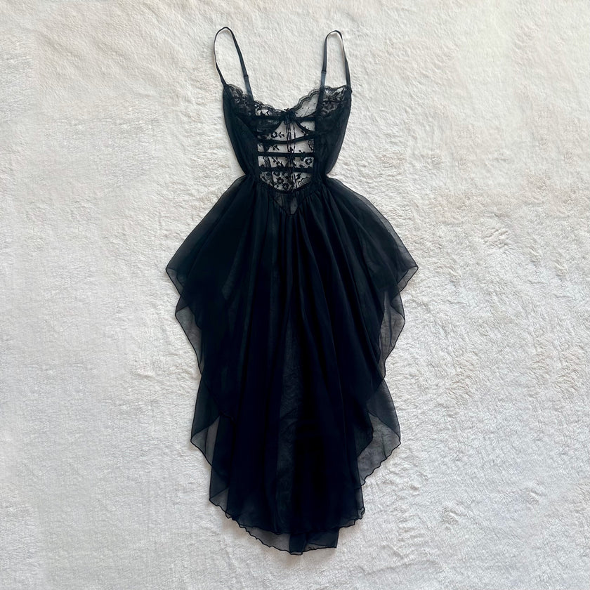 1980's black swan tulle slip dress