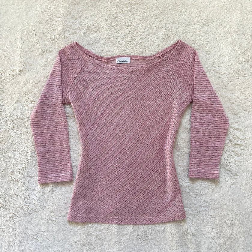 2000's pink shimmer boat neck top