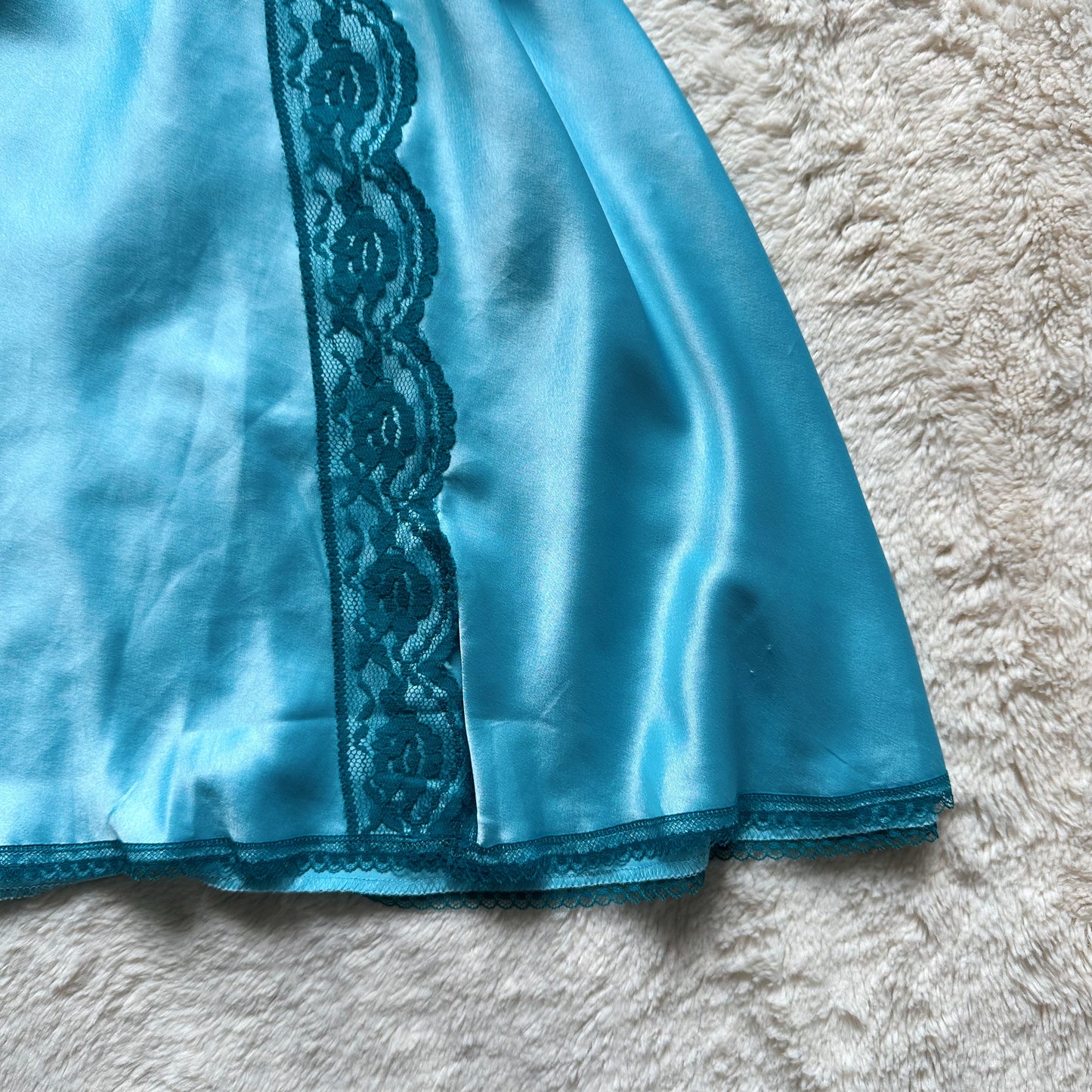 2007 aqua satin lace slip dress
