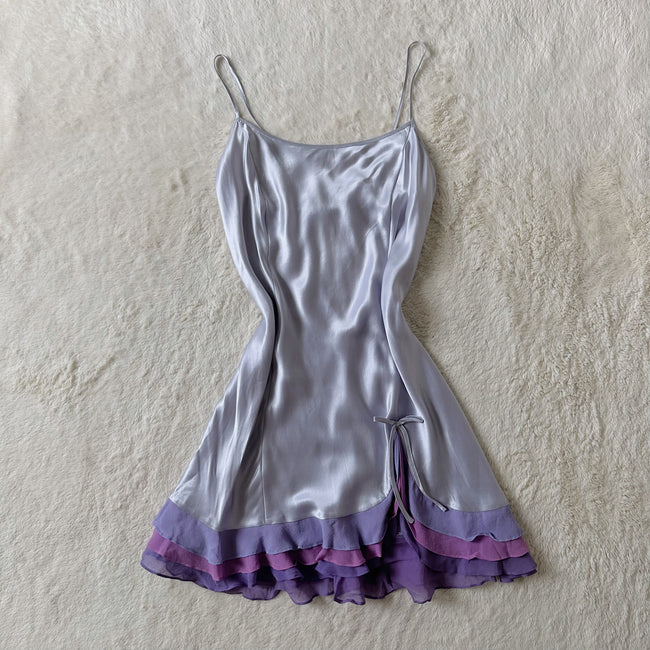 2002 lilac shimmer 100% silk slip dress