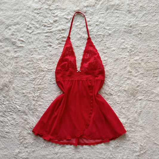 2014 red halter slip dress