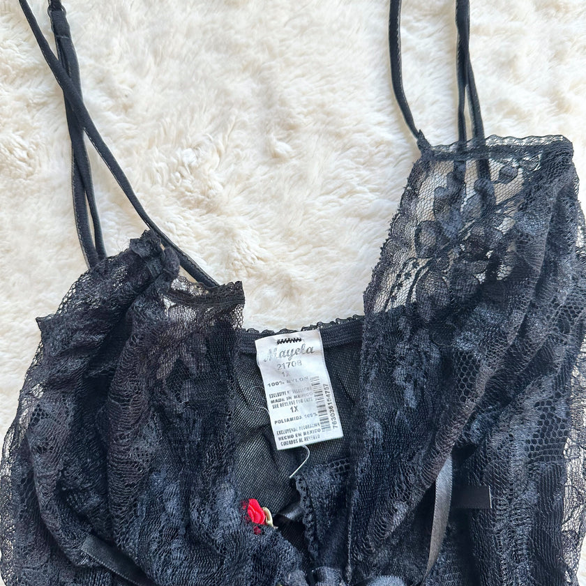 1980's black rose lingerie set