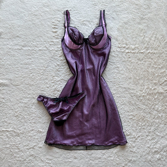 2000's lilac grunge satin mesh bustier babydoll