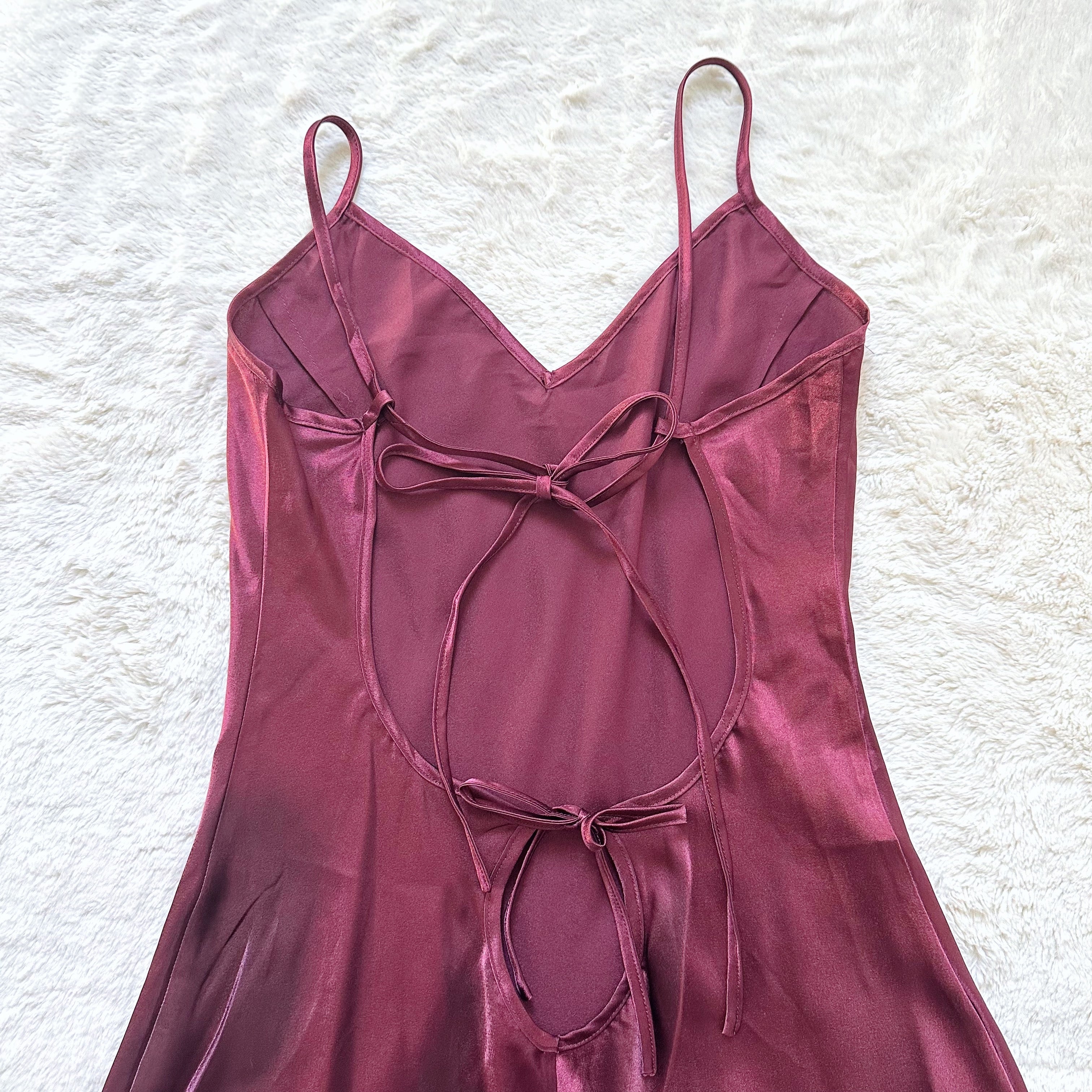 2000's burgundy satin slip dress
