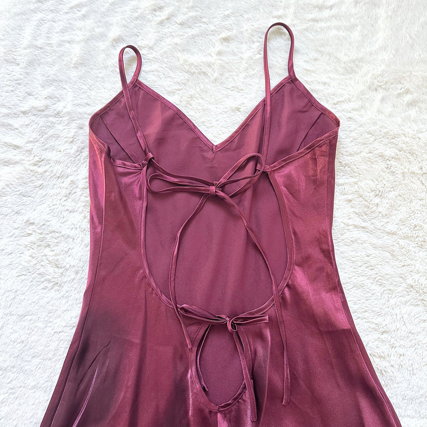 2000's burgundy satin slip dress