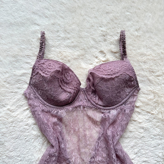 2009 mauve chantilly micro mini slip dress