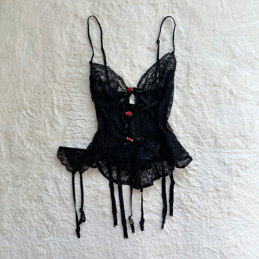 1980's black rose lingerie set