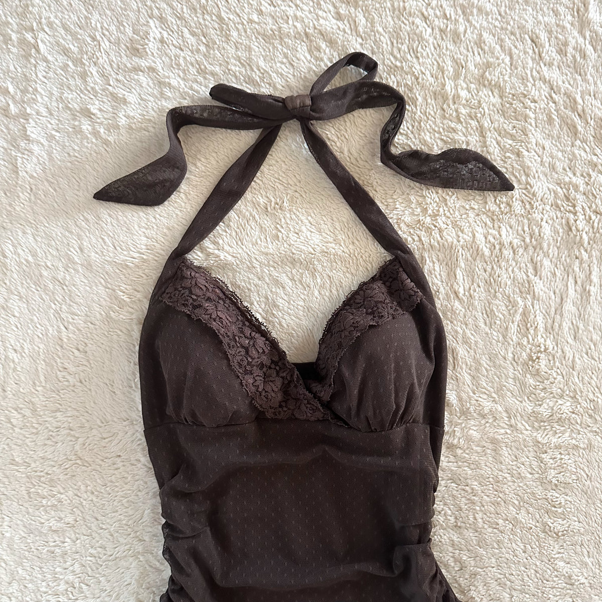 2000's espresso ribbon halter dress