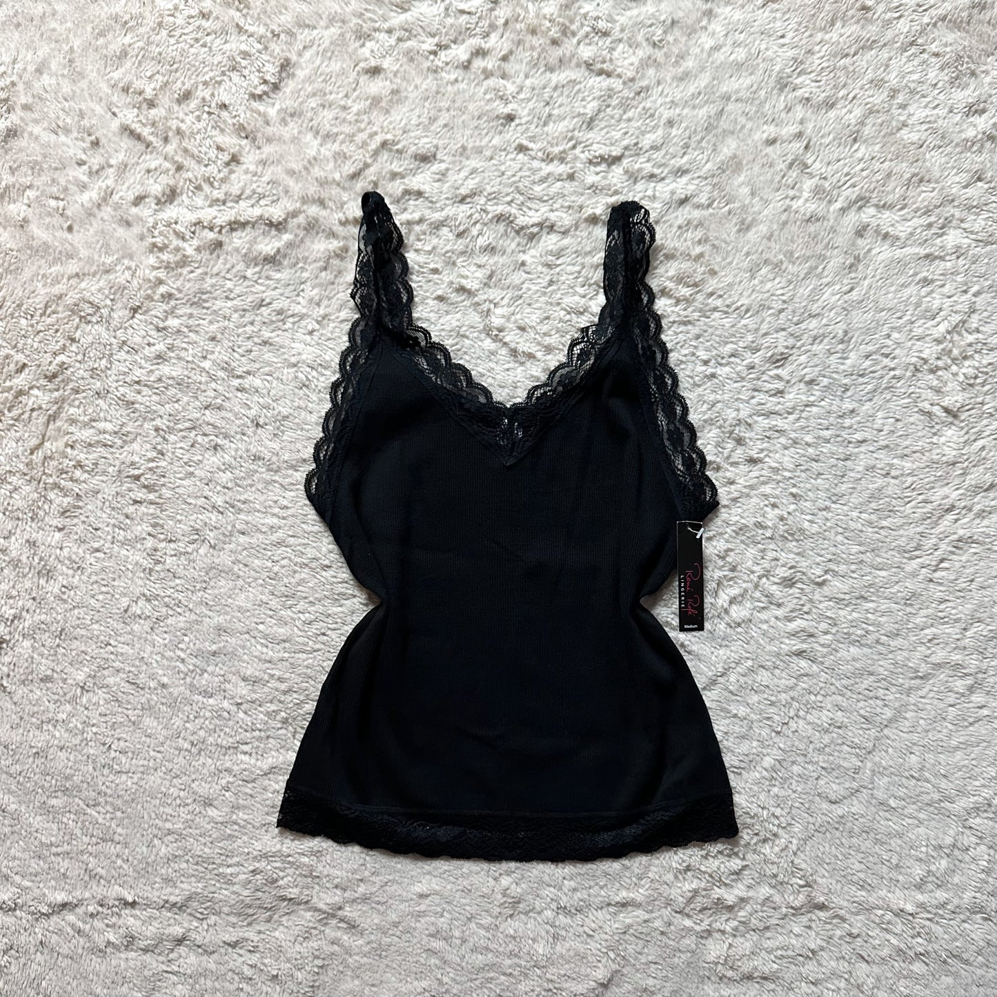 2000's black ribbed lace camisole