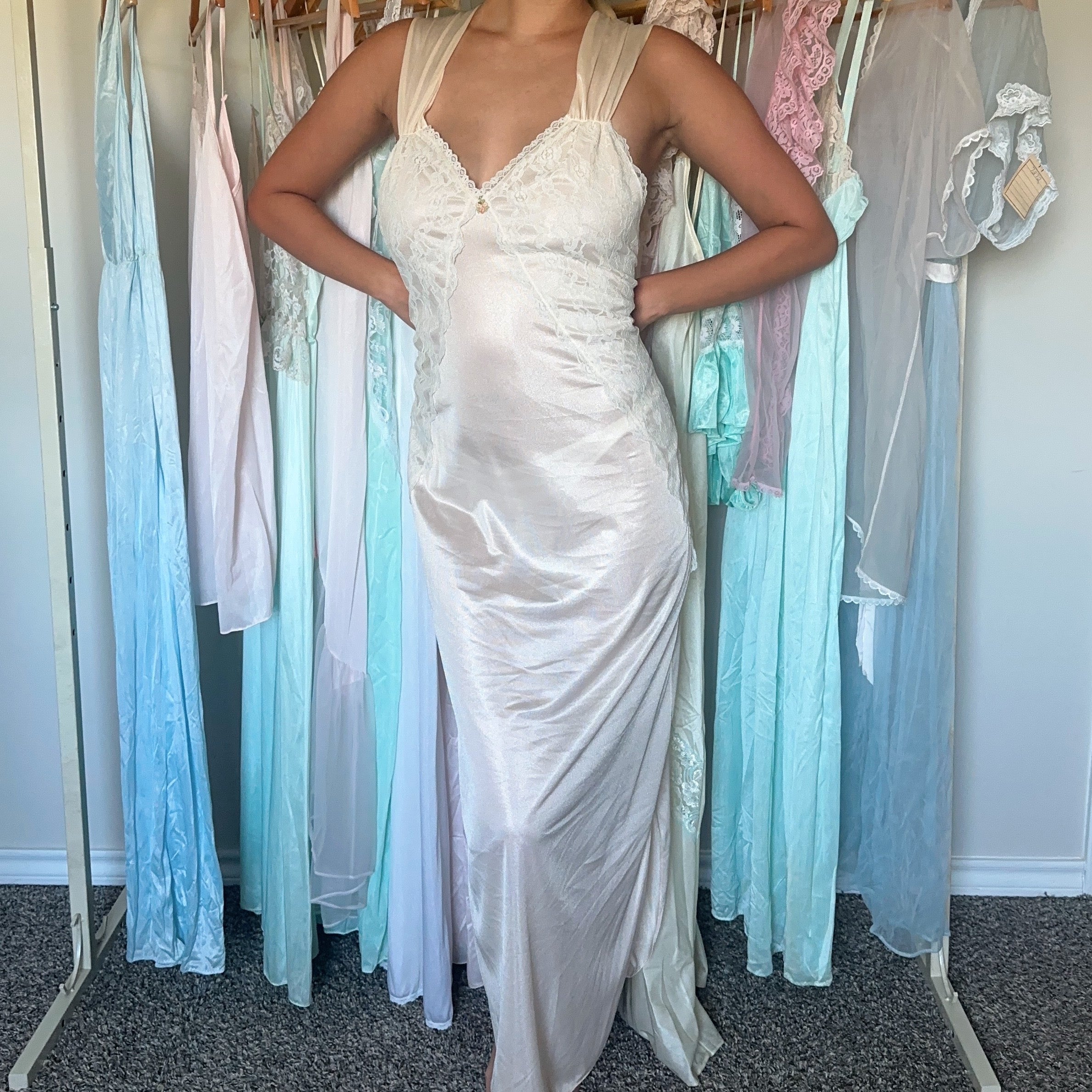 1980's silken cream negligee