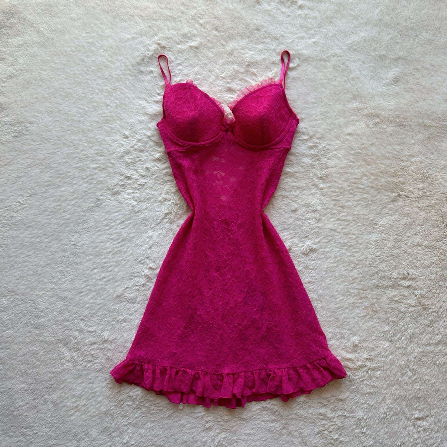 2010 hot pink lacy ruffle slip