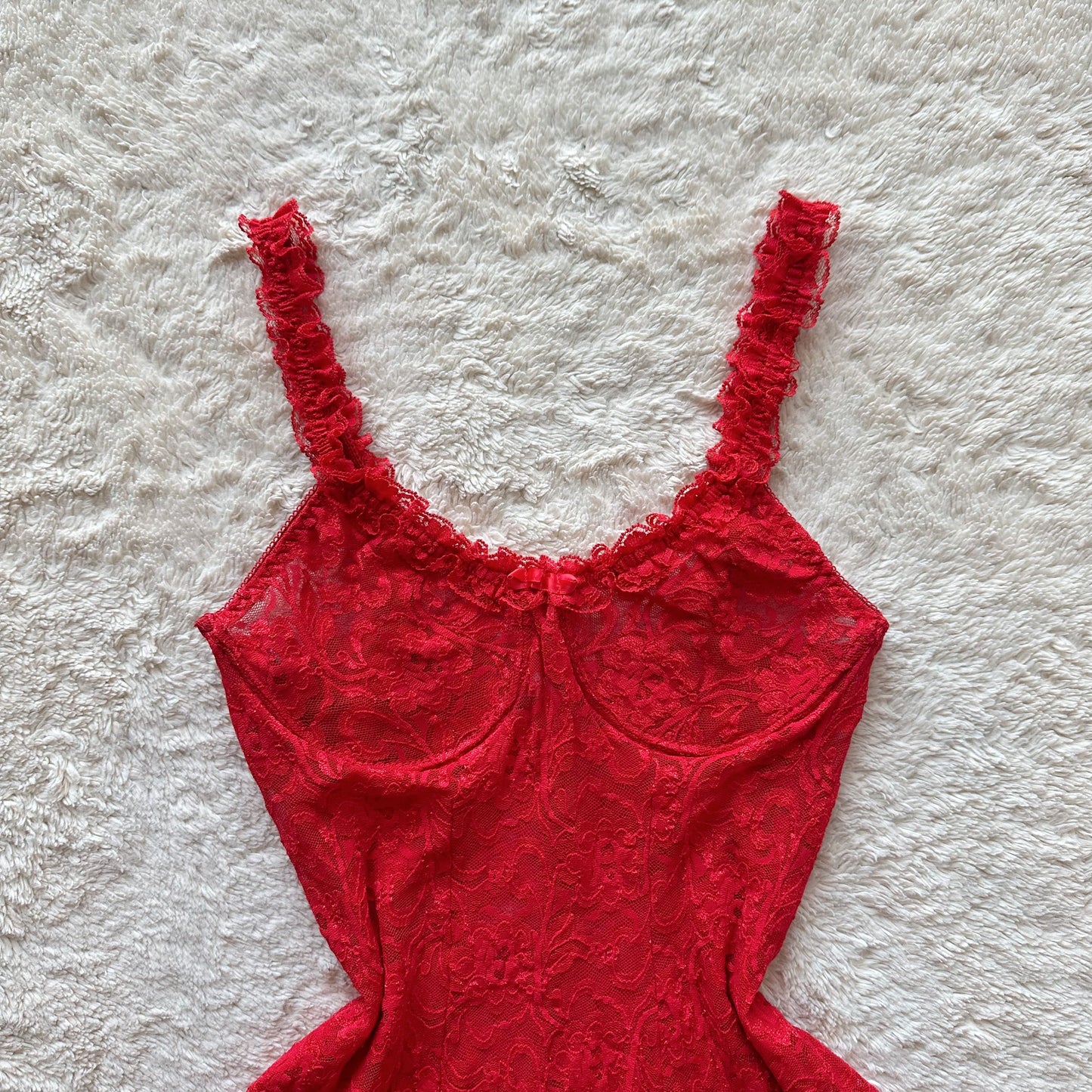 1990's flirty red lace slip dress