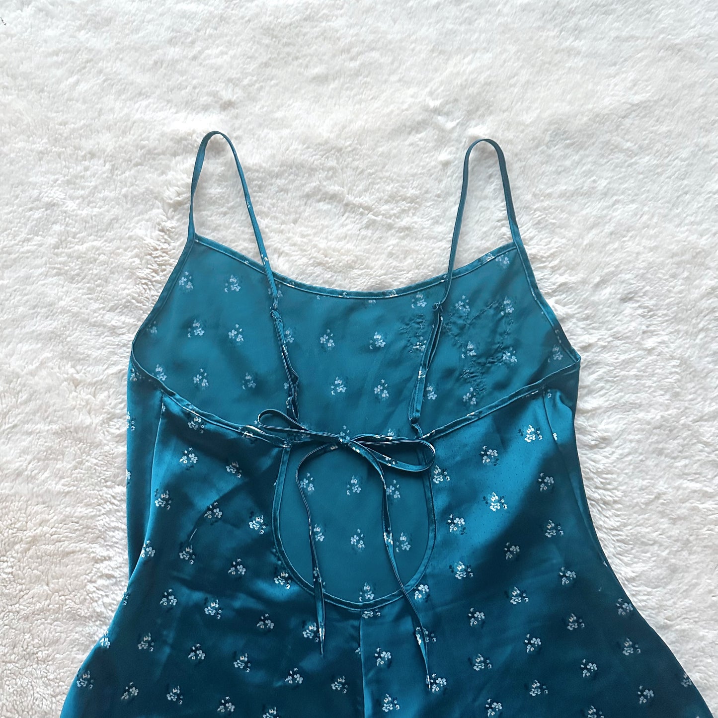 2006 sea blue floral lace satin mini slip dress