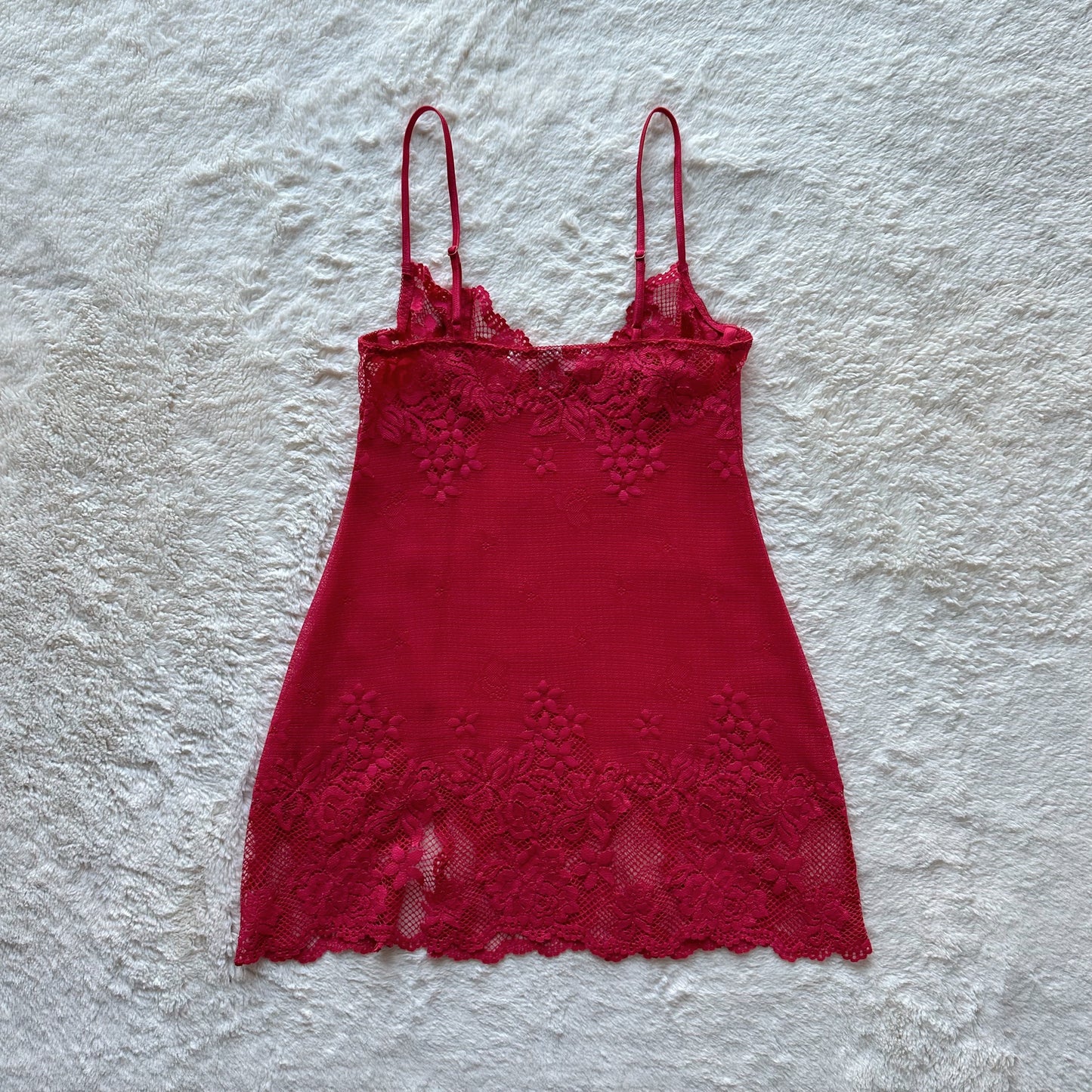 2004 red rhinestone lace slip dress