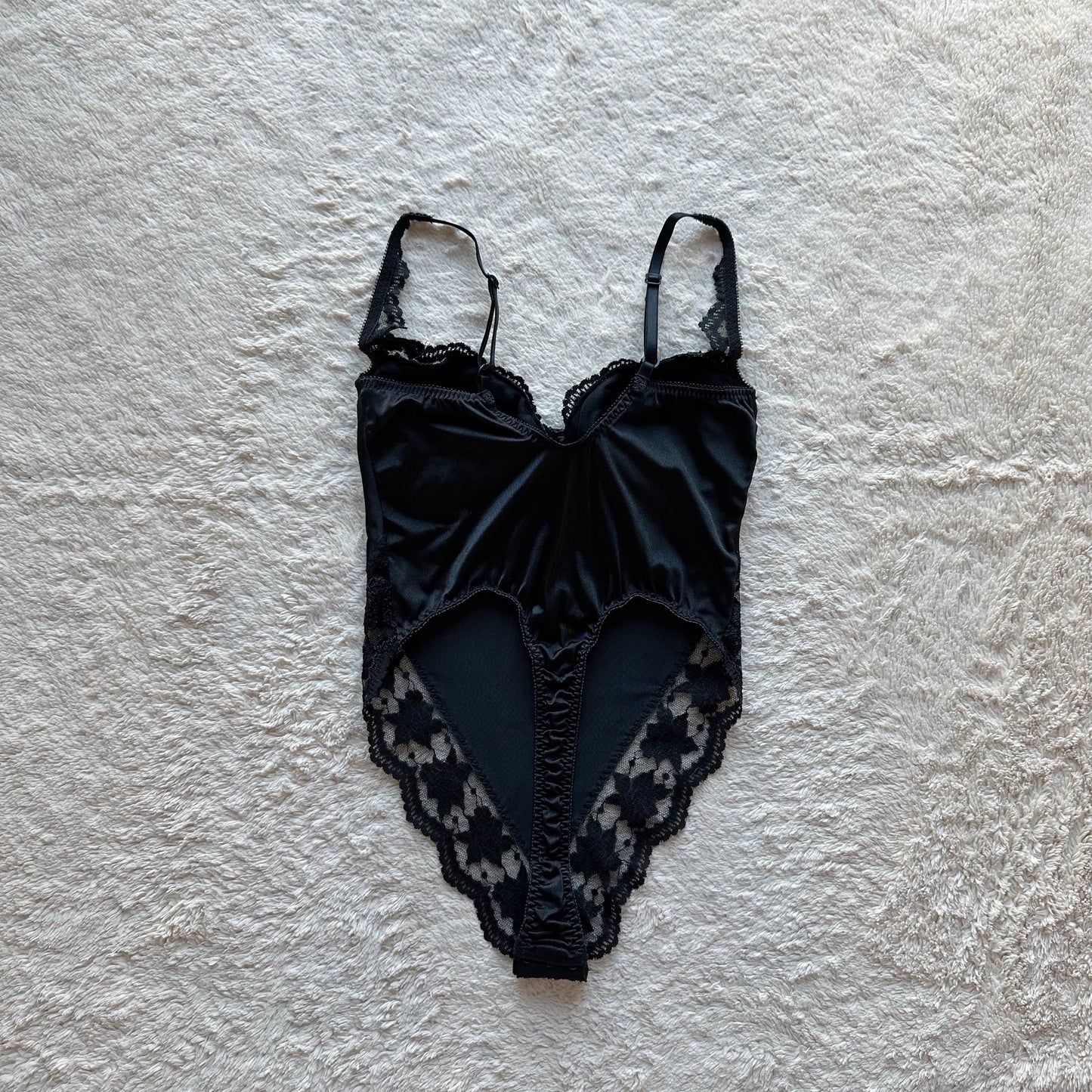 1997 black floral trim bodysuit