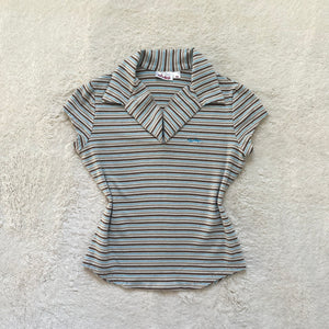 2000's striped hurley collar top