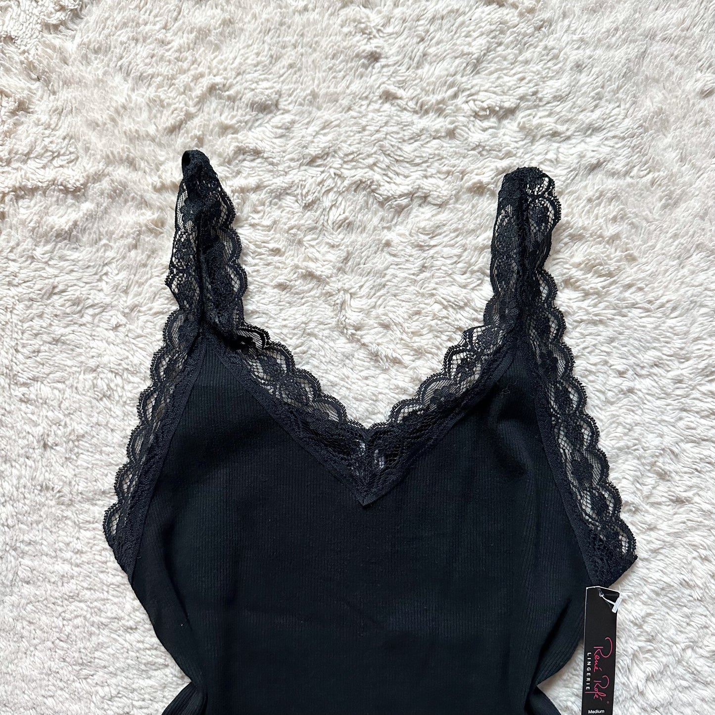 2000's black ribbed lace camisole