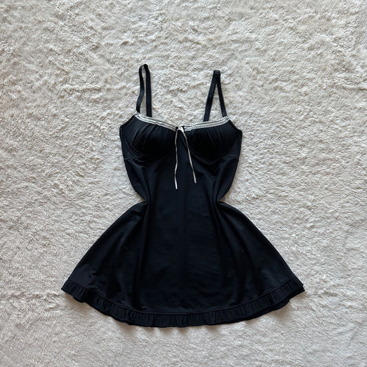 2000's black + cream babydoll slip dress