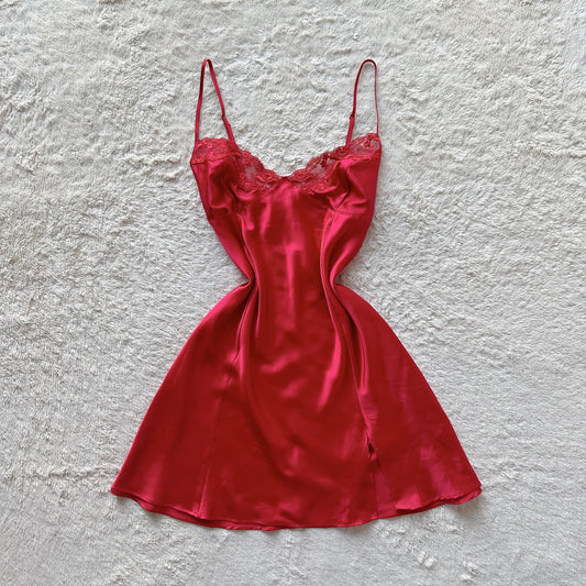 2001 ruby red satin tie back slip dress